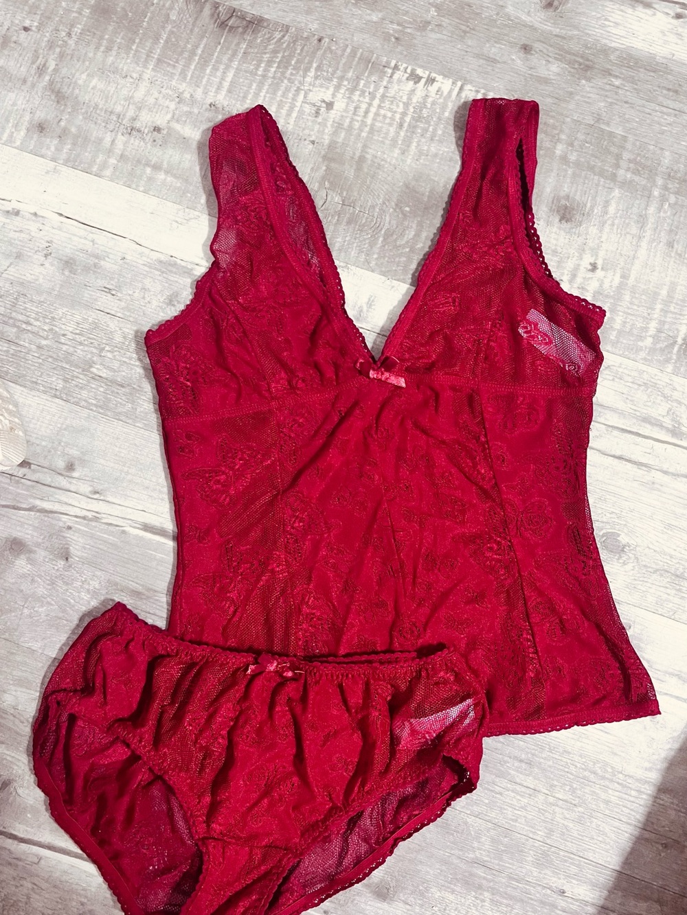 Red Lace Camisole & Brief Set - Women's Intimates Size Small